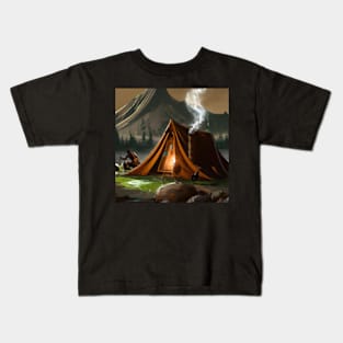 Camping by the river and mountains Kids T-Shirt